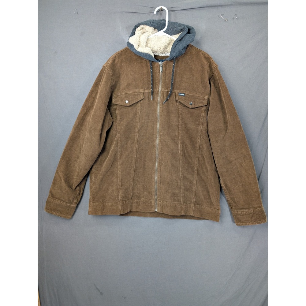 Tony Hawk Mens Corduroy Sherpa Lined Hooded Jacket Brown HMT0357 Size L